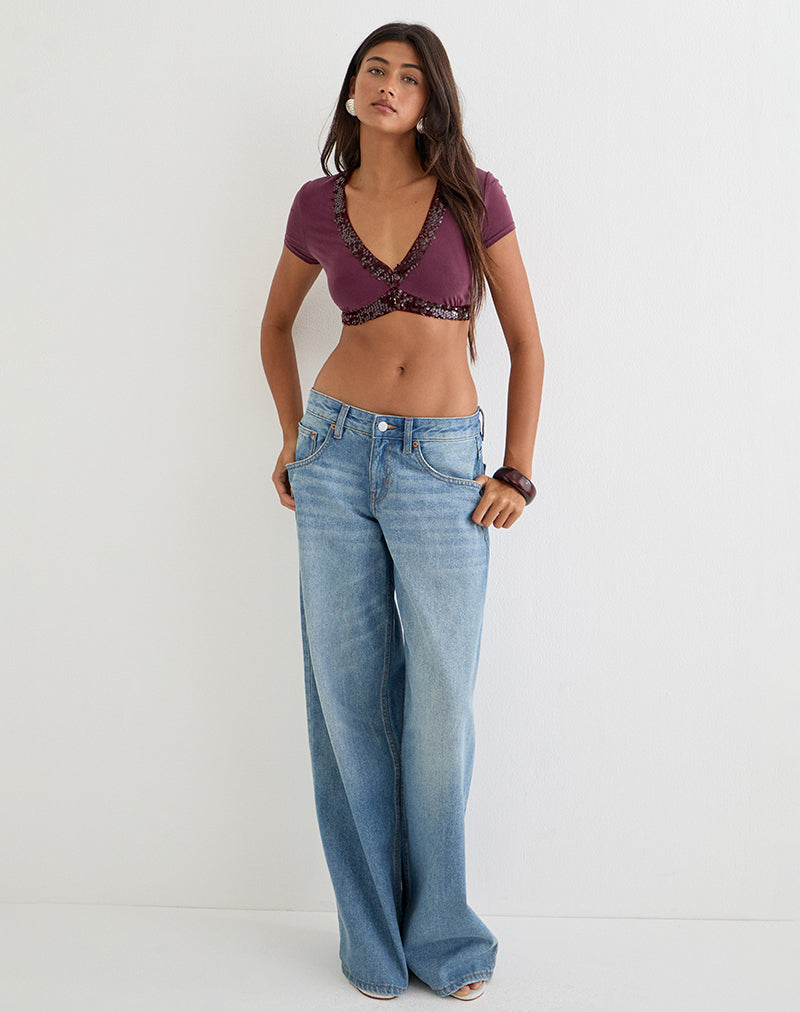 Deep Purple Cupro Crop Bolero Top with Sequin Trim | Nako