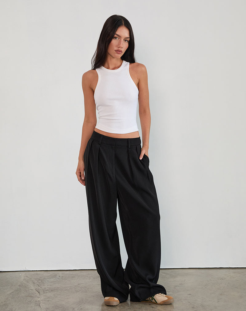 Black Low Rise Tailored Trousers with Pleats | Nala – motelrocks
