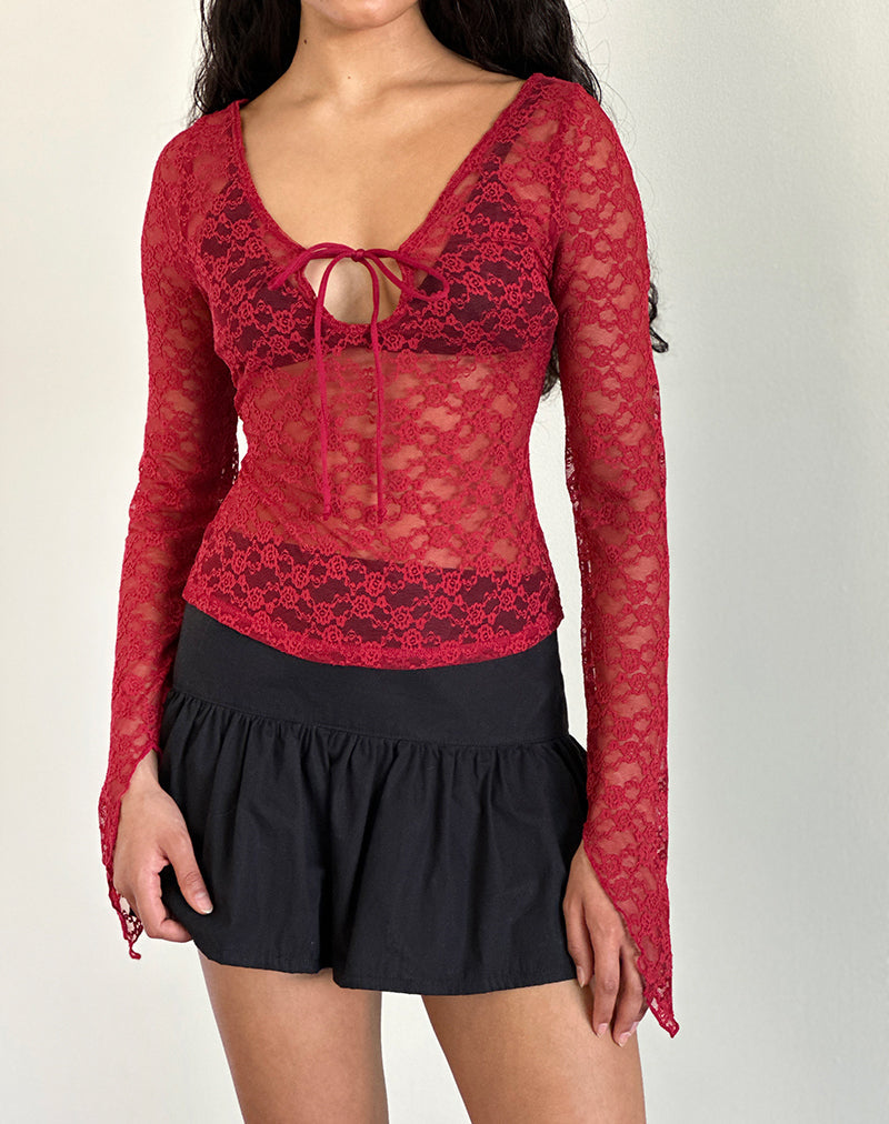 Mari Lace Red Tie Front Top | Natasha – motelrocks-com-us