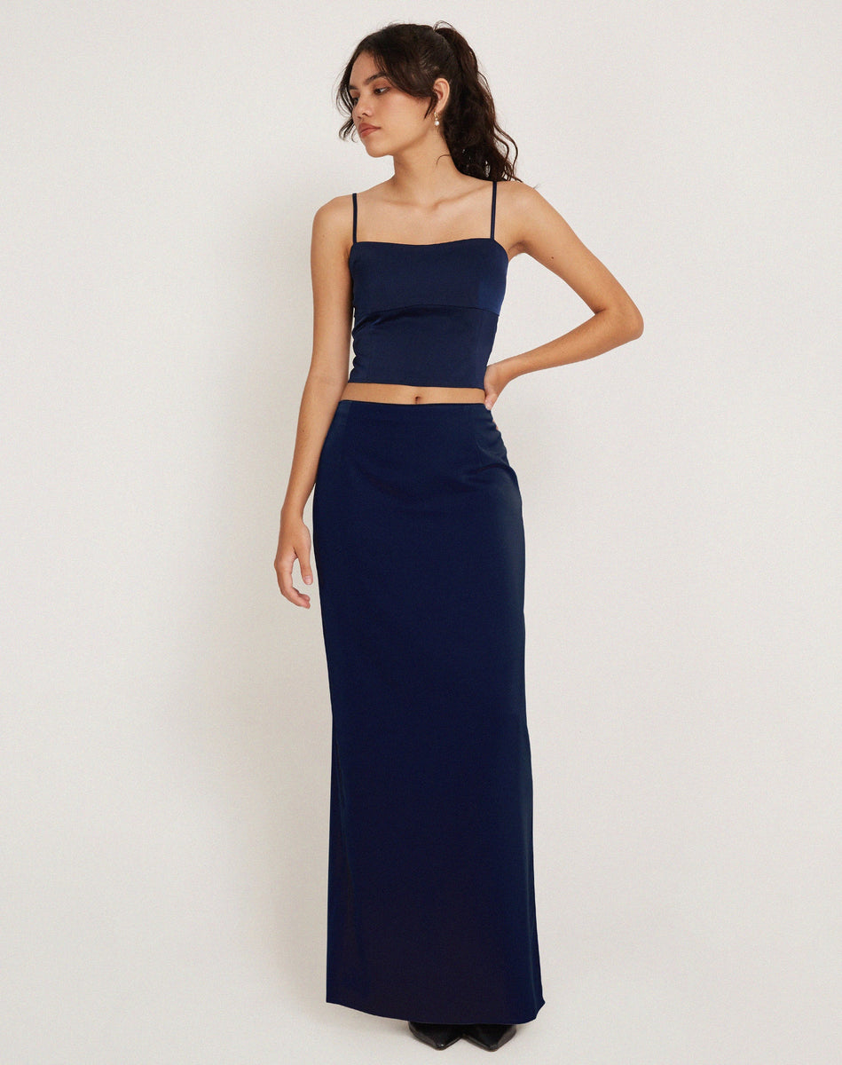 Midnight Navy Blue Satin Maxi Skirt Layla Motelrocks com us Midnight Navy Blue Satin Maxi Skirt Layla Motelrocks com us