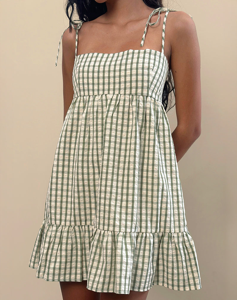 slim fit dress slacks Nikita Mini Dress in Green Check , Pleated