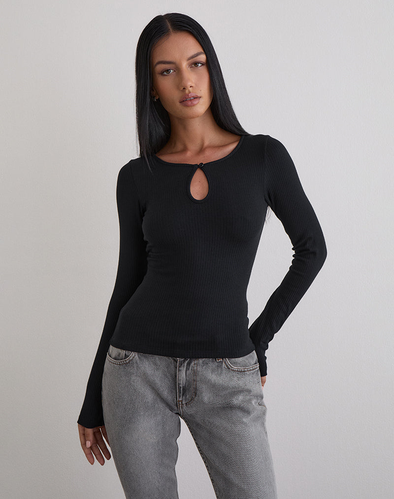 Black Thick Rib Long Sleeve Top | Nique – motelrocks-com-us