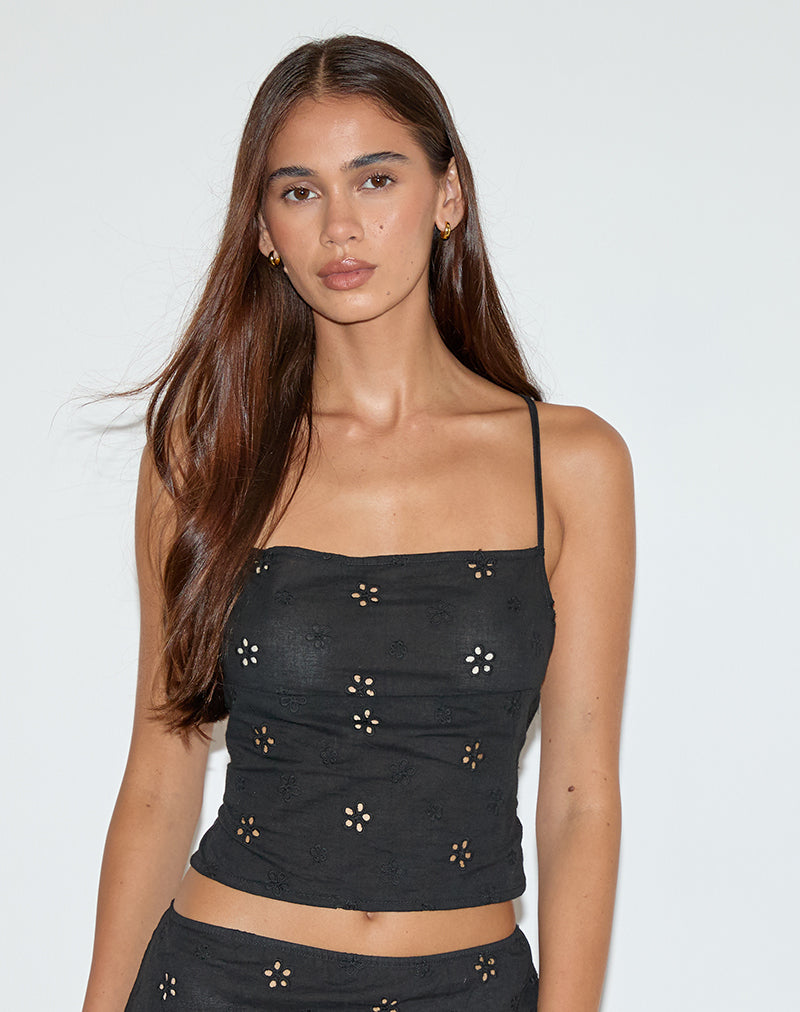 Black Flower Broderie Cami Top | Nobita – motelrocks-com-us