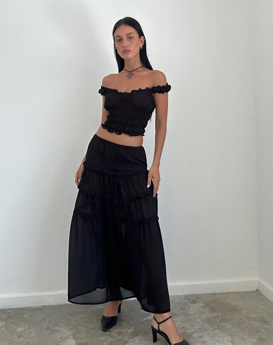 Black Chiffon Tiered Maxi Skirt | Norah – motelrocks-com-us