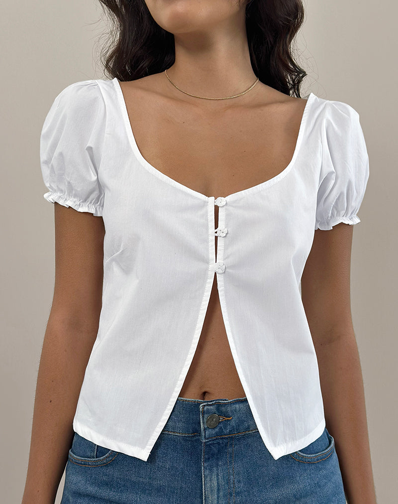 White Poplin Puff Sleeve Top | Norya – motelrocks-com-us