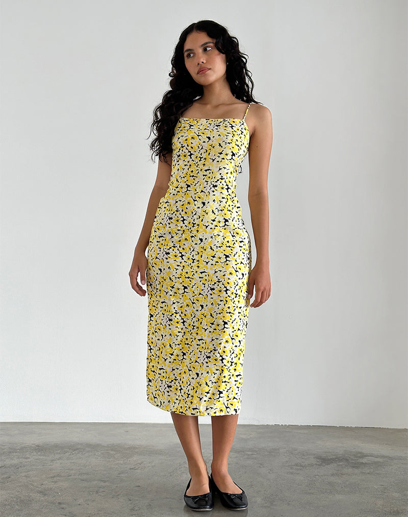 Mustard floral midi dress best sale