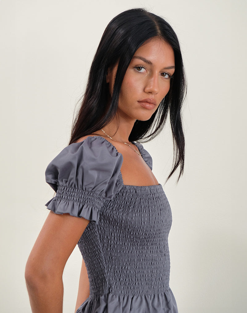 Grey Puff Sleeve Shirred Top | Notina – motelrocks-com-us