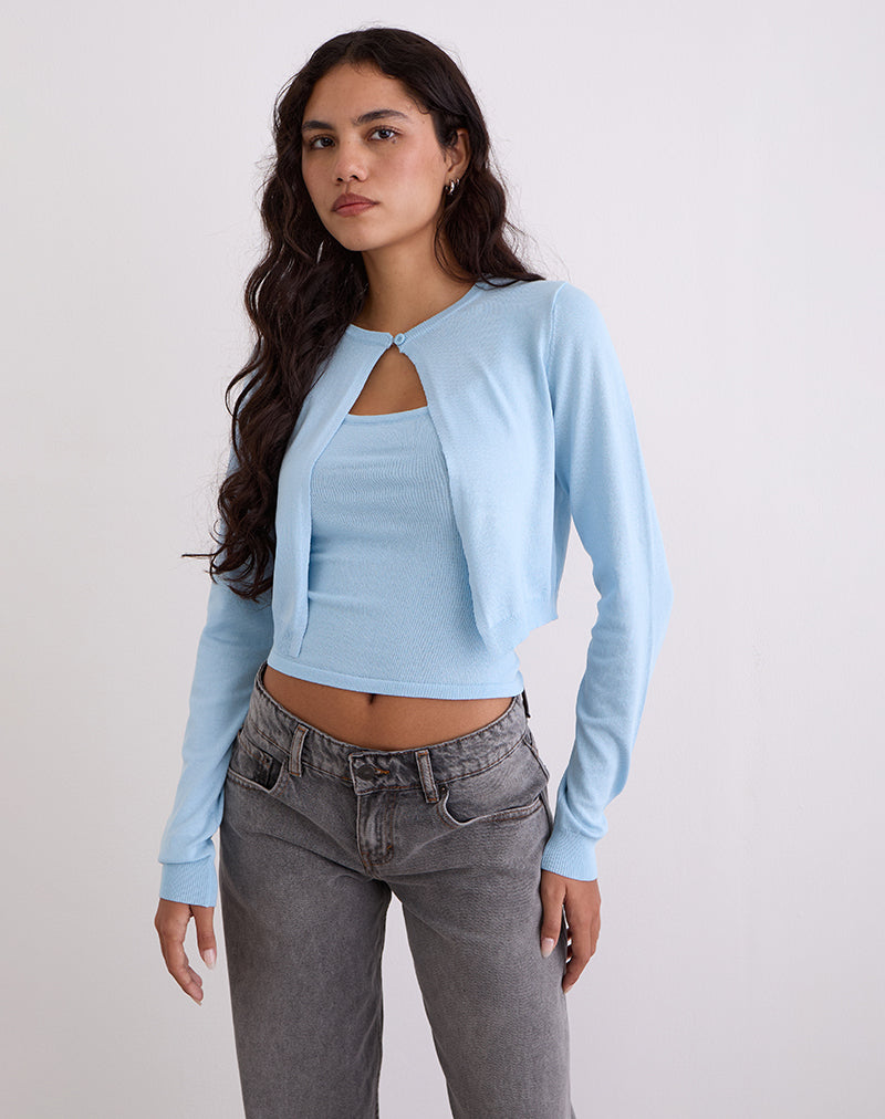 Blue Ribbed Cropped Cardigan | Nuha – motelrocks-com-us