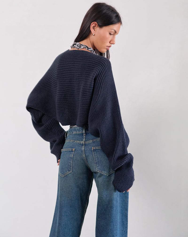 Navy Blue Knit Shrug | Nuria – motelrocks-com-us
