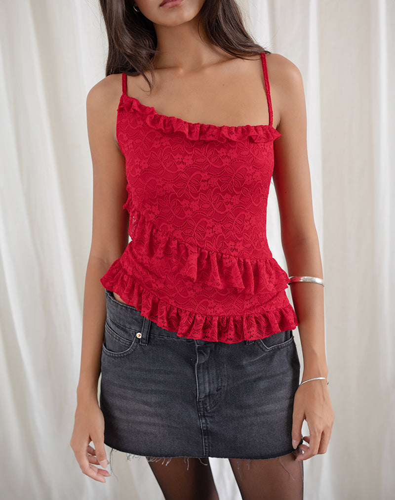 トップス josemoon/ASYMMETRY LACE CAMISOLE Lace Red Asymmetric Cami Top | Octavia – motelrocks-com-us