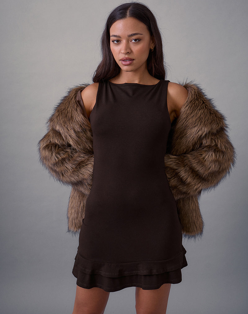 Brown Chocolate Backless Mini Dress