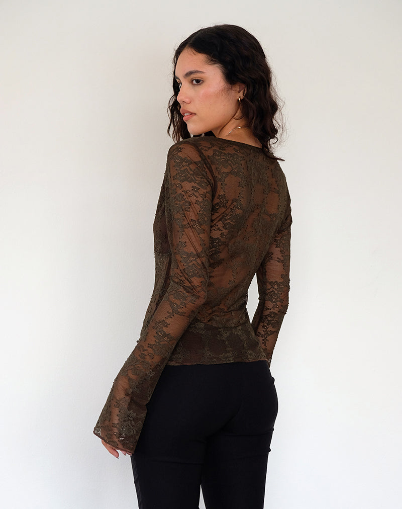 Brown Long Sleeve Lace Top | Orphee – motelrocks-com-us