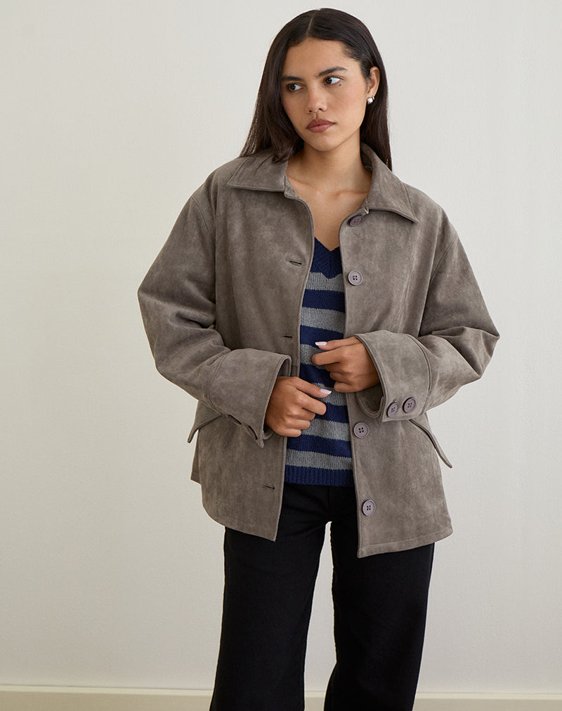 Olive Grey Faux Suede Jacket | Orson – motelrocks-com-us