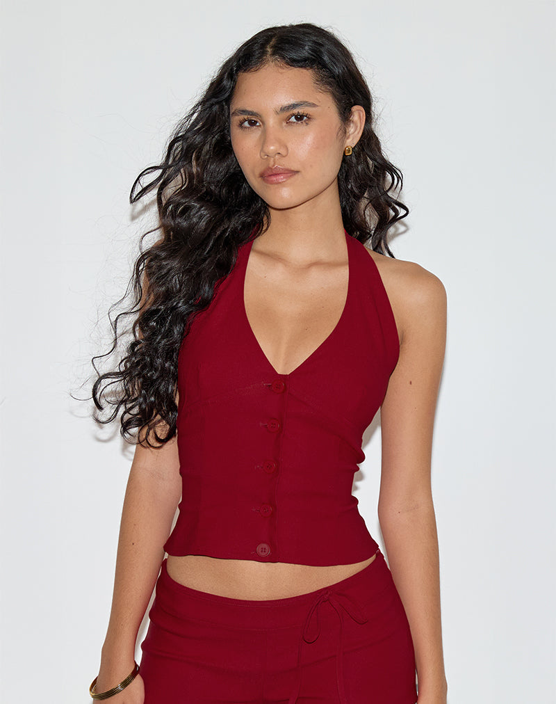 Red Tailored Halterneck Top | Ortee – motelrocks-com-us