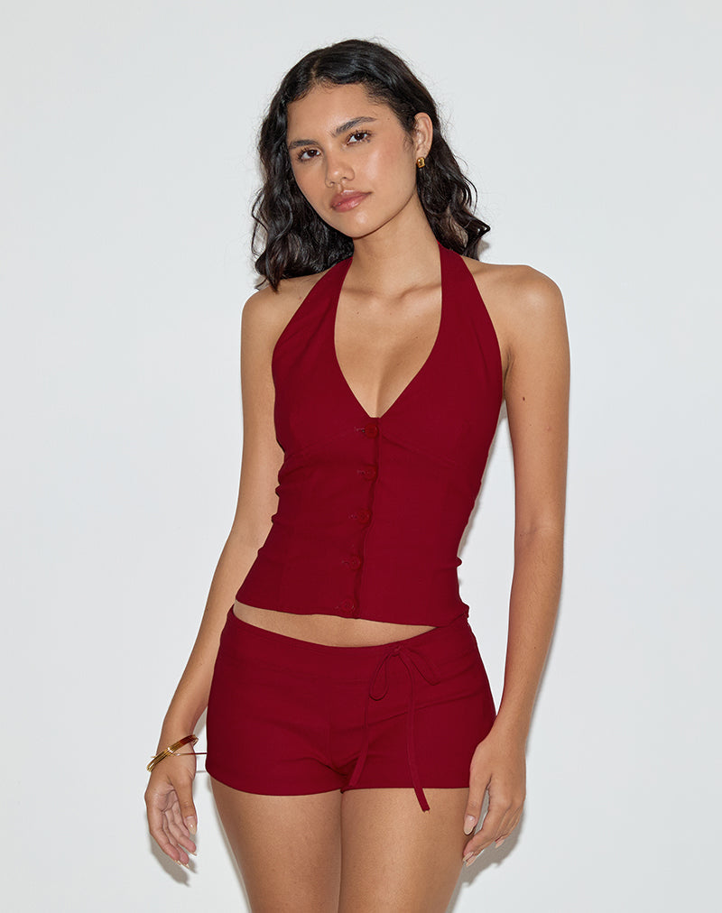 Red Tailored Halterneck Top | Ortee – motelrocks-com-us