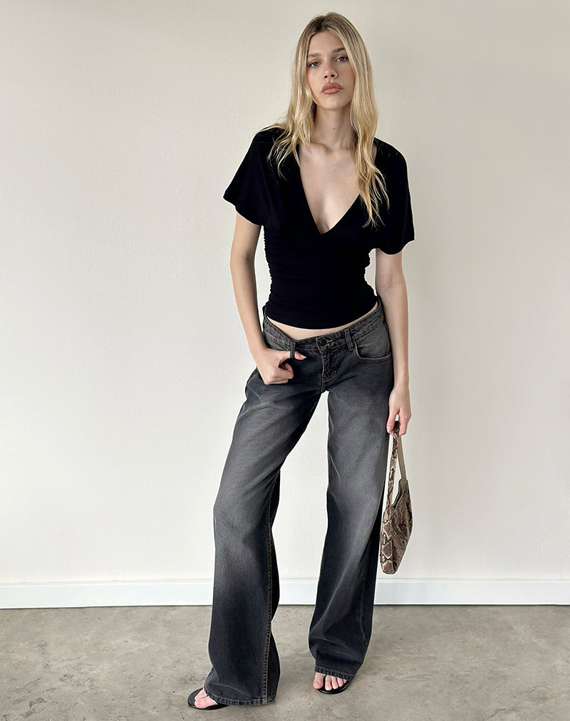 Grey Used Bleach Low Rise Jeans | Parallel – motelrocks-com-us