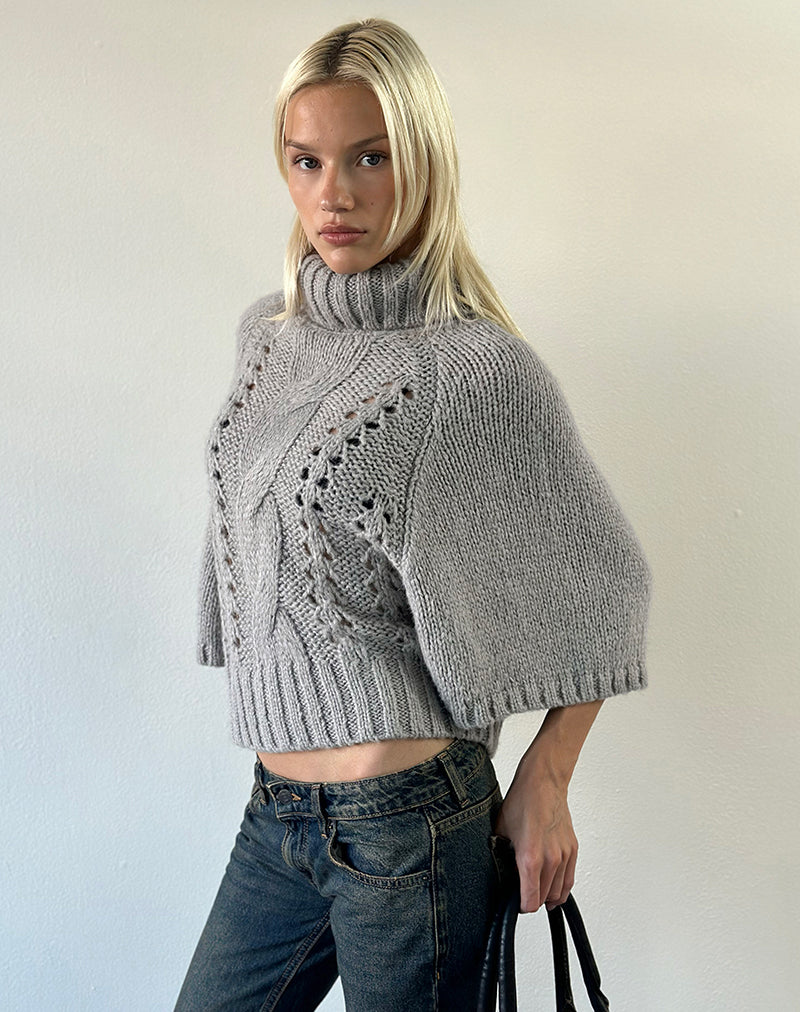 Light Grey Turtle Neck Cable Knit Jumper | Oswin – motelrocks-com-us