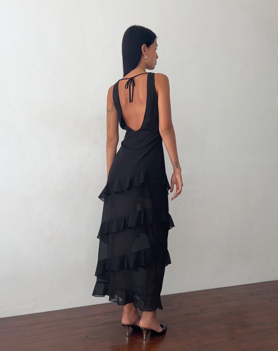 ollari sheer chiffon ruffle maxi slip dress Eve Chiffon Ruffled Maxi Slip Dress