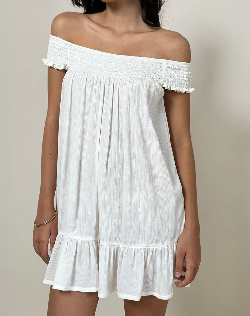 White Bardot Babydoll Mini Dress