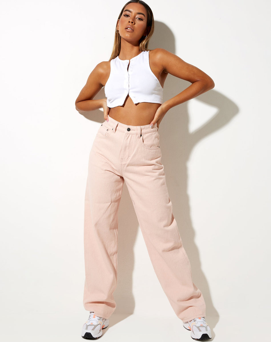 Pale Pink High Waisted Wide Leg Jeans | Parallel