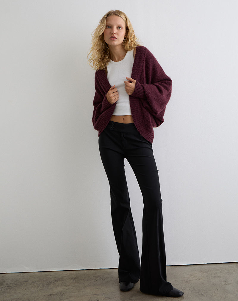 Dark Cherry Red Brush Knit Slouchy Cardigan | Pasha – motelrocks