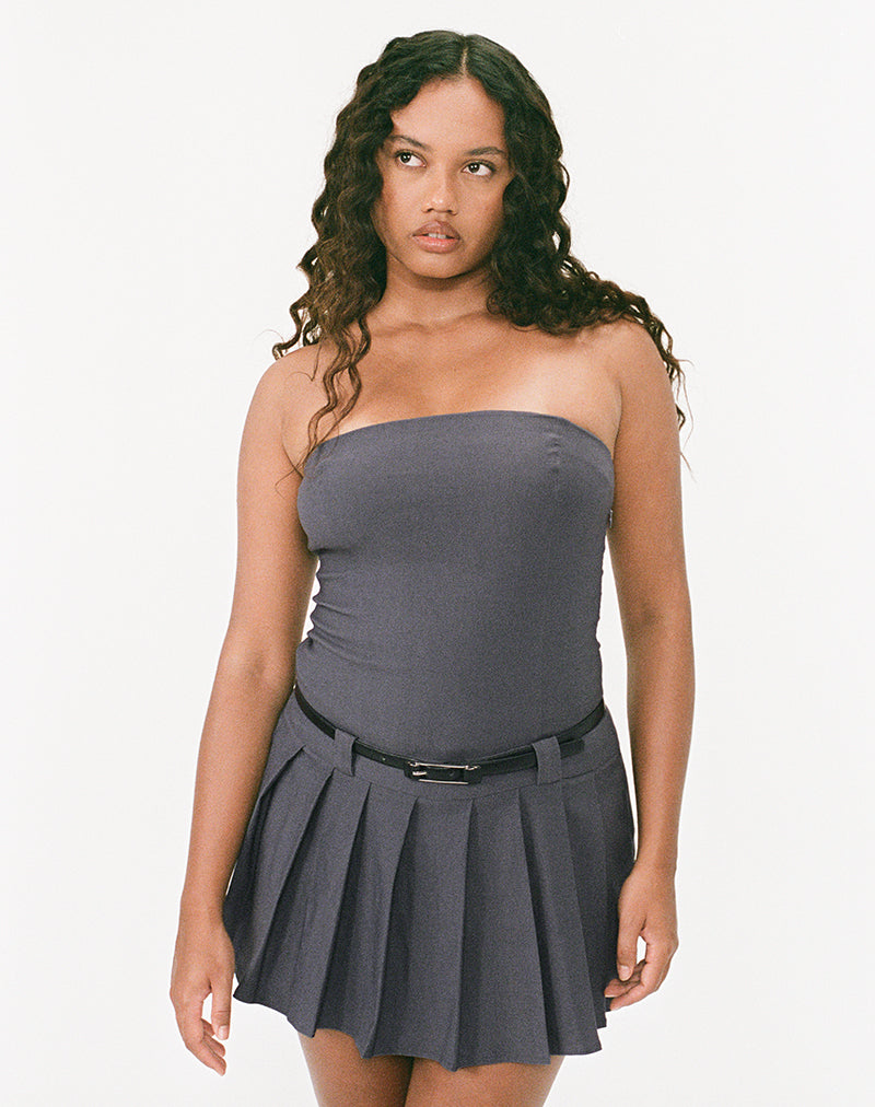 Women's Payoda Bandeau Mini Dress in Dark Grey, XL , Pleated , Zip Up grey Women's Payoda Bandeau Mini Dress in Dark Grey, XL , Pleated , Zip Up grey