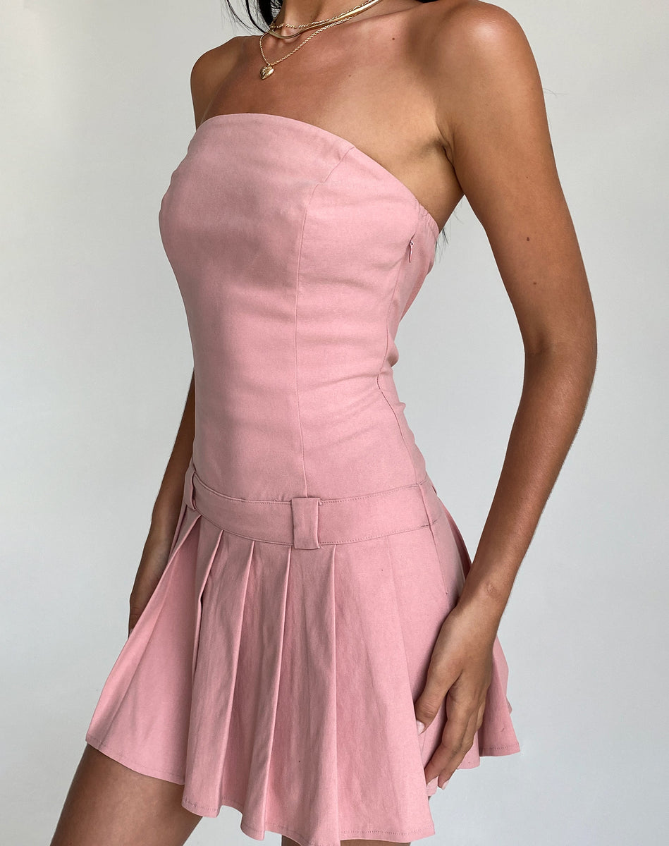 Payoda Bandeau Mini Dress in Pink , Bodycon , Pleated , Zip Up