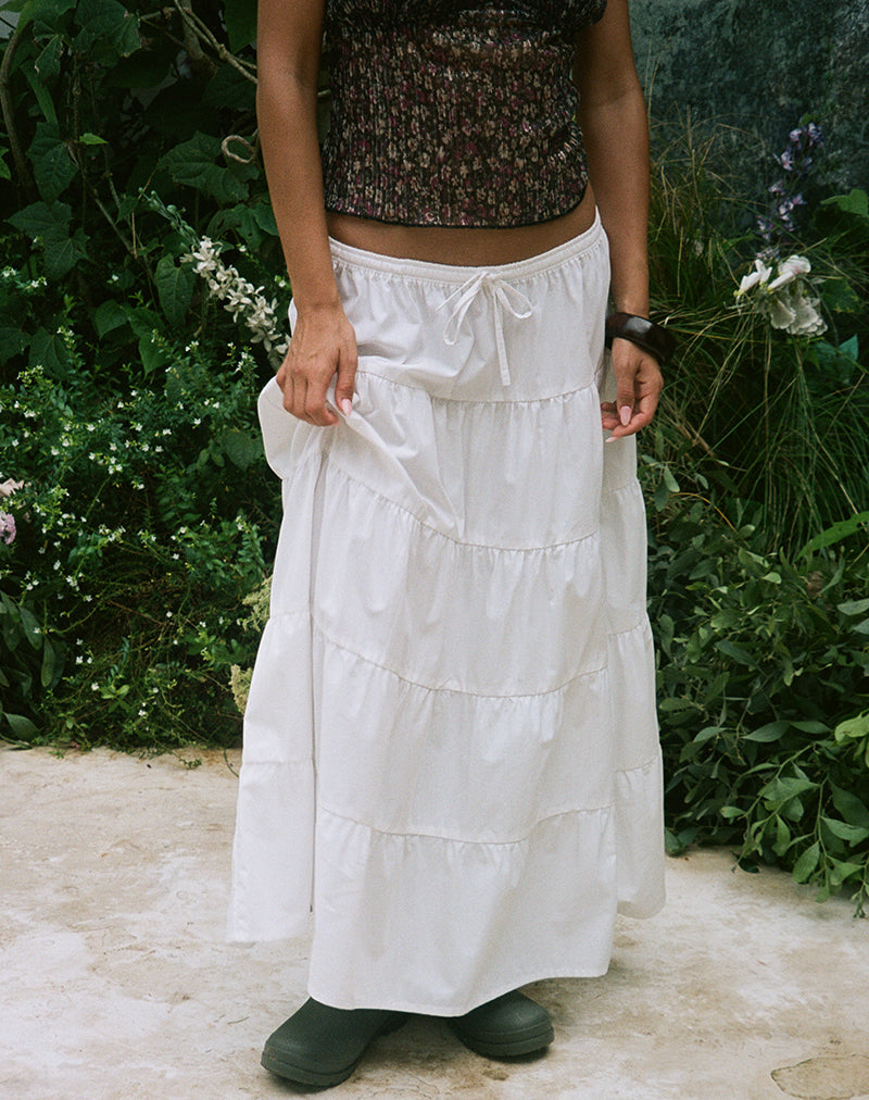 Poplin White Tiered Midi Skirt | Izumi – motelrocks-com-us