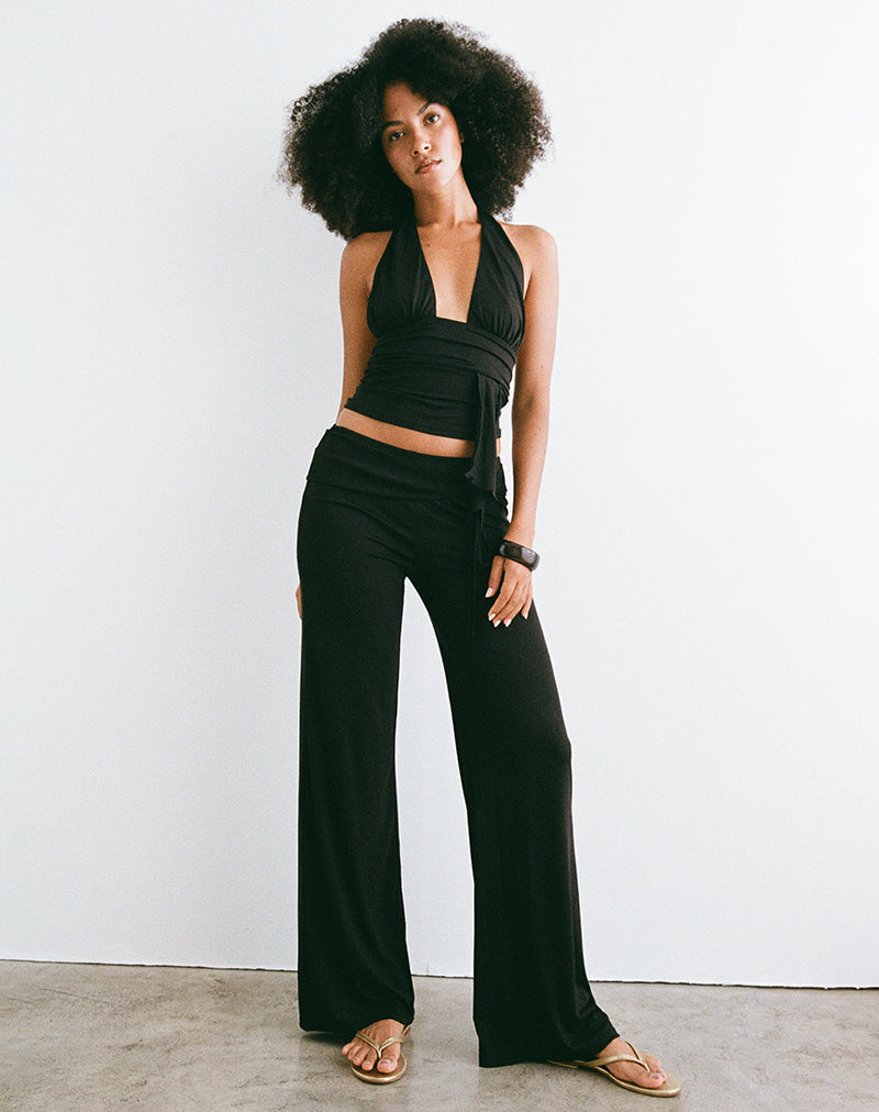 Black Stretch Jersey Trouser with Belt | Donata – motelrocks-com-us