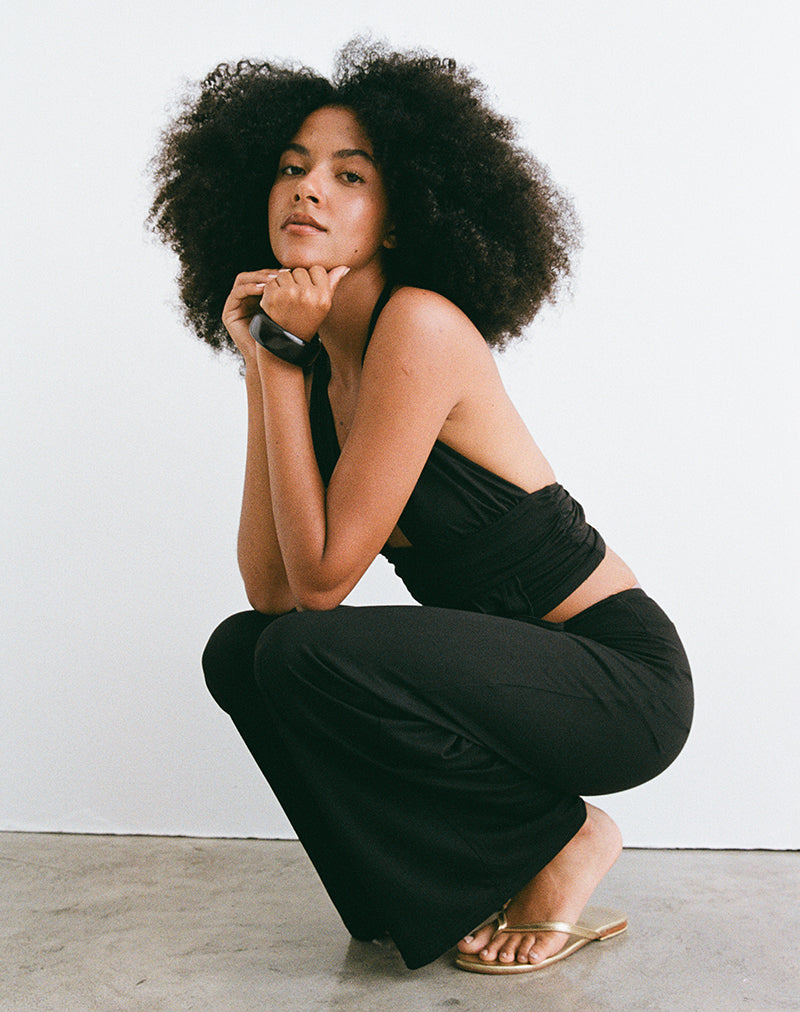 Black Stretch Jersey Trouser with Belt | Donata – motelrocks-com-us