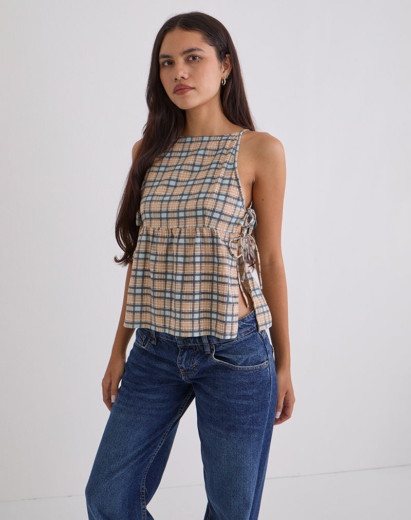 【新品未使用】Checked Jacquard Sleeveless Top Pastel Blue Tartan Loose Sleeveless Top | Palsi – motelrocks-com-us