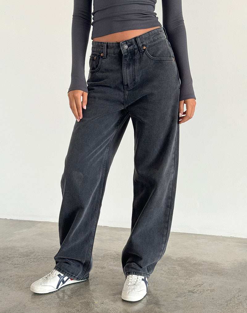Low Waist Heart-Print Washed Baggy Jeans