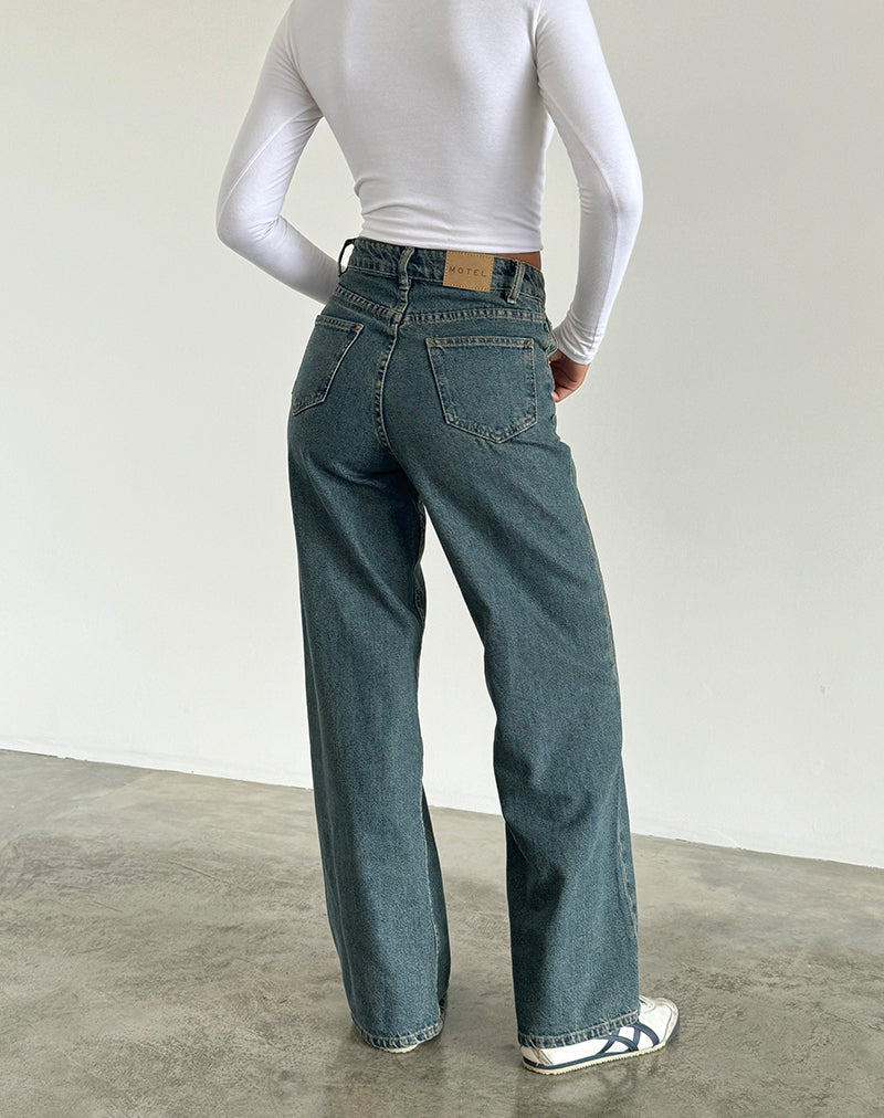 Roomy Extra Wide Leg Low Rise Jeans in Sandy Blue Acid