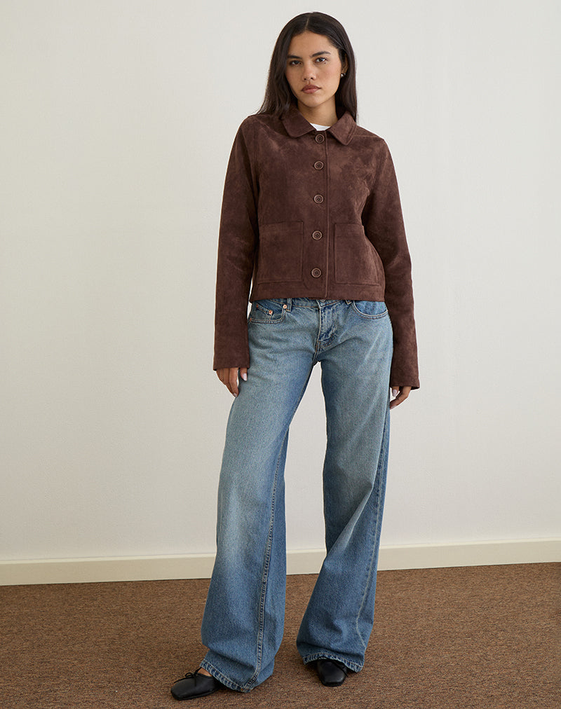 Brown Faux Suede Cropped Jacket | Quincy – motelrocks-com-us