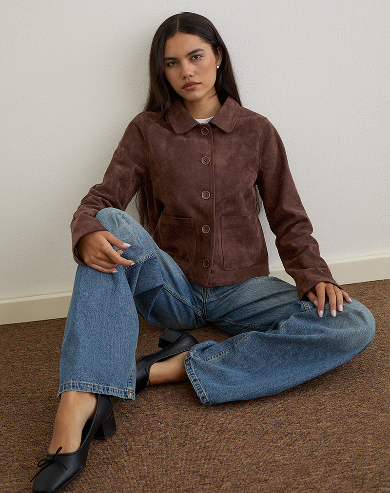 Brown Faux Suede Cropped Jacket | Quincy – motelrocks-com-us