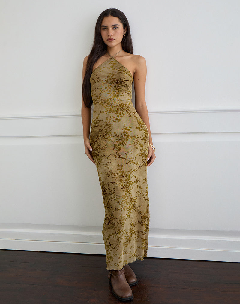 Green Velvet Burn Maxi Dress