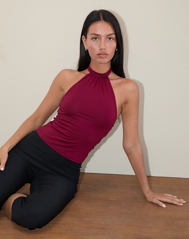Burgundy Red Halterneck Top | Raceline – motelrocks-com-us