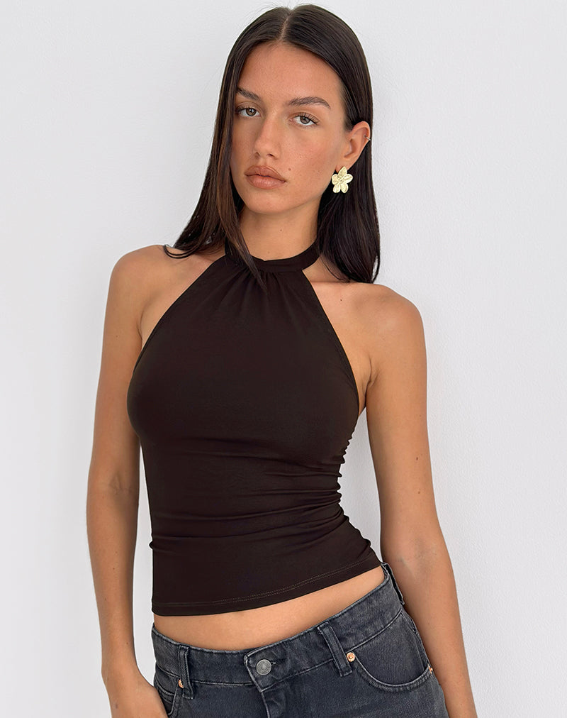 Raceline Halterneck Top in Rayon Jersey Lemon