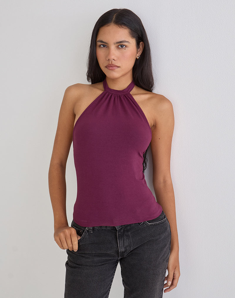 Deep Purple Halterneck Rayon Jersey Top | Raceline – motelrocks-com-us