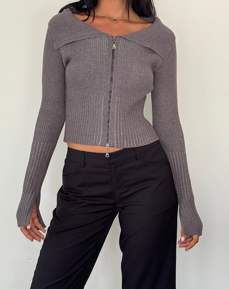 Ribbed Long Sleeve Crop - Charcoal