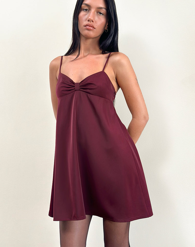 Rafaila Mini Slip Dress in Satin Burgundy Rafaila Mini Slip Dress in Satin Burgundy