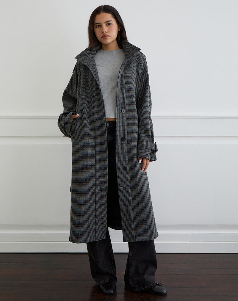 Charcoal Grey Check Belted Trench Coat | Ravari – motelrocks-com-us