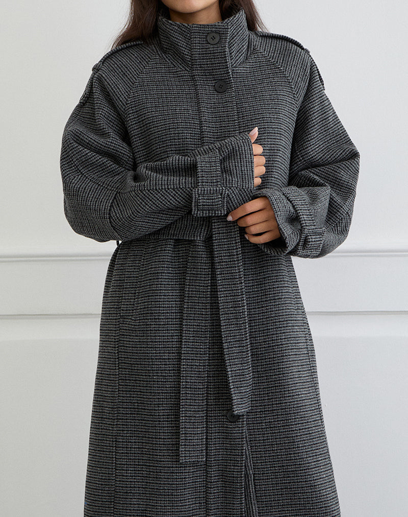 Charcoal Grey Check Belted Trench Coat | Ravari – motelrocks-com-us