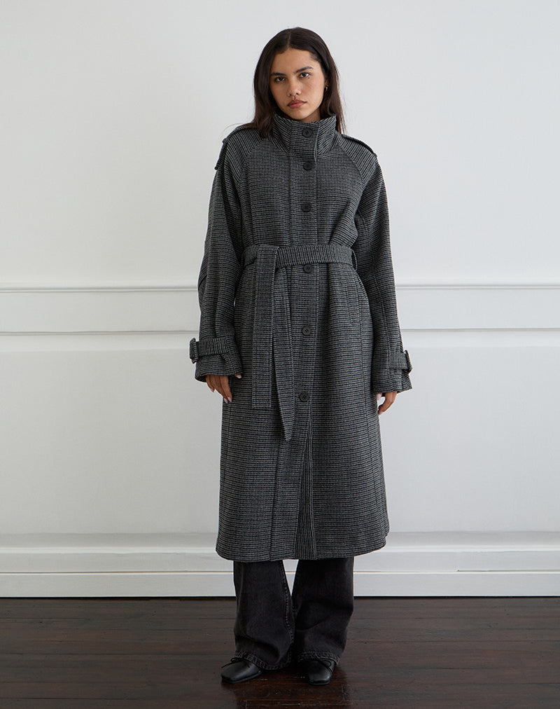 Charcoal Grey Check Belted Trench Coat | Ravari – motelrocks-com-us