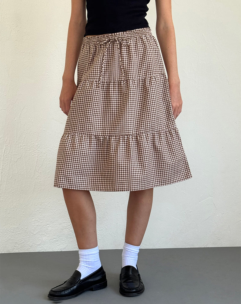 Mini Gingham Brown Midi Skirt | Reef – motelrocks-com-us
