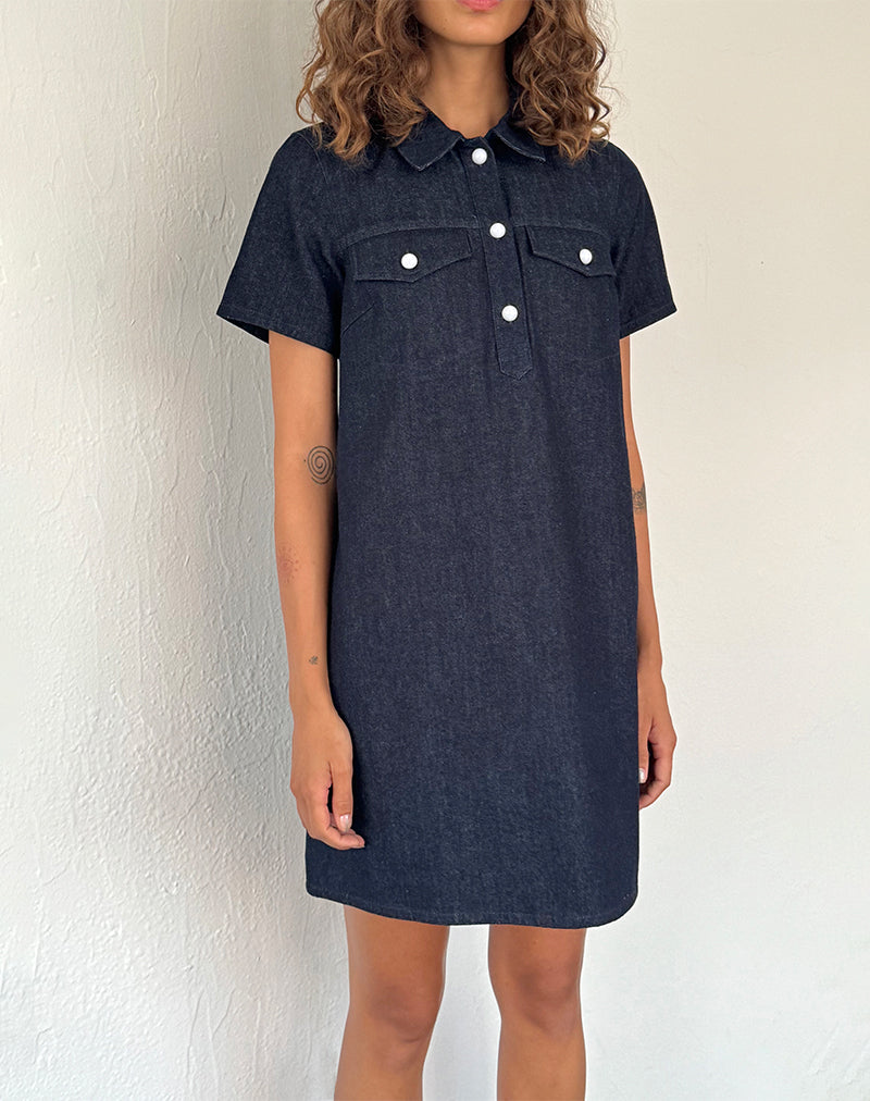 Reiga Smock Mini Dress in Denim Indigo Reiga Smock Mini Dress in Denim Indigo