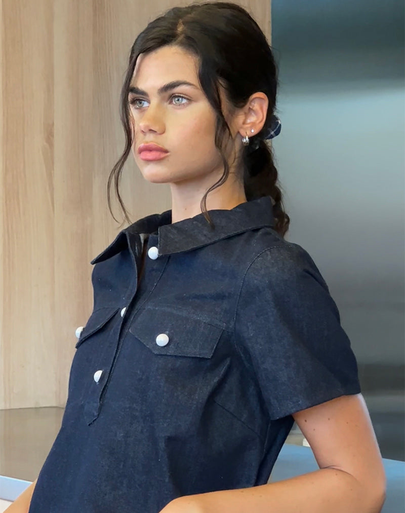 Reiga Smock Mini Dress in Denim Indigo Reiga Smock Mini Dress in Denim Indigo