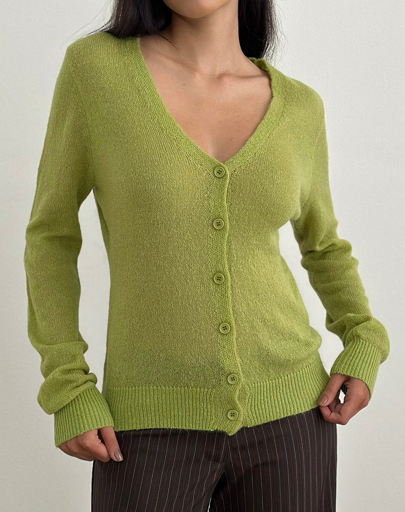 Renisa Cardigan in Sheer Knit Green , Sheer , Long Sleeve , V Neck Renisa Cardigan in Sheer Knit Green , Sheer , Long Sleeve , V Neck