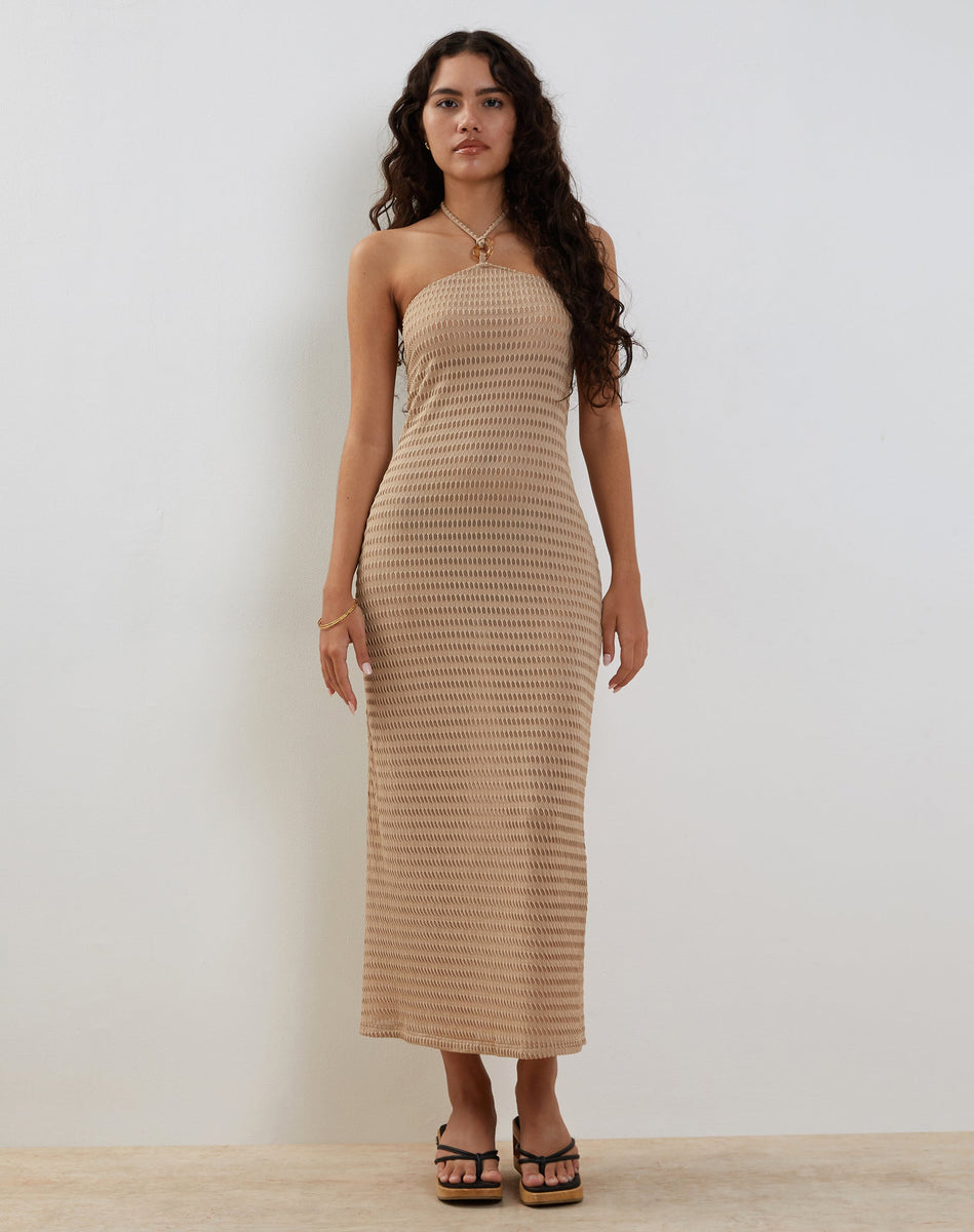 Oat Waffle Knit Midi Dress | Emersyn – motelrocks-com-us