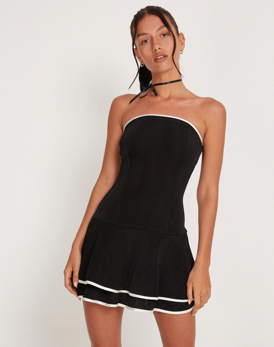 Black with Ivory Binding Bandeau Mini Dress